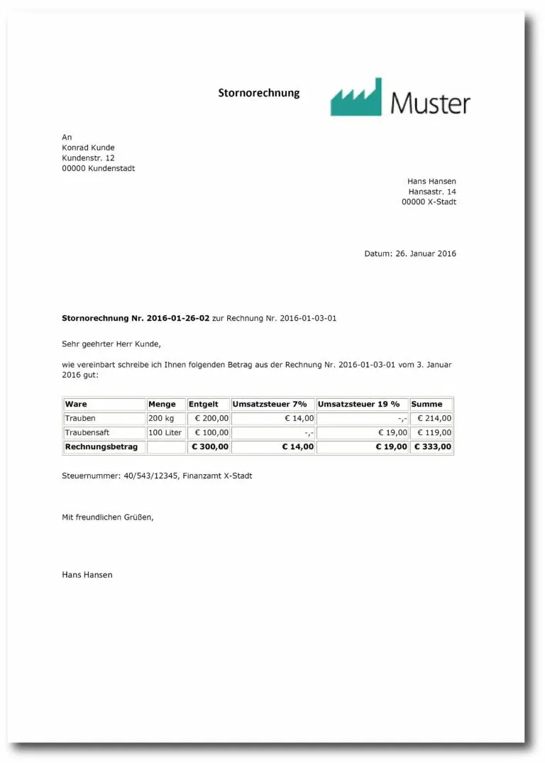 Rechnungskorrektur muster