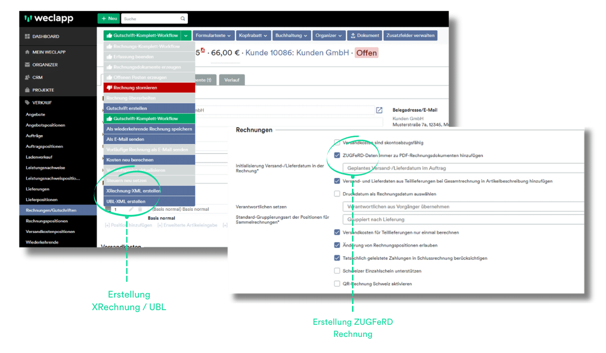 e-rechnung in weclapp erstellen