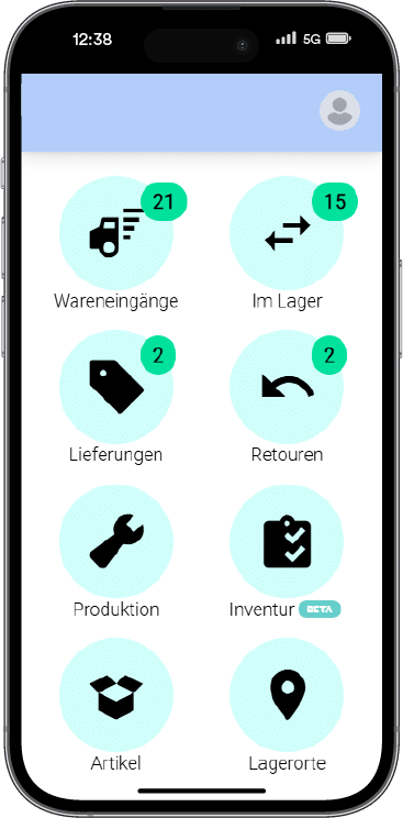 weclapp Lager App Übersicht